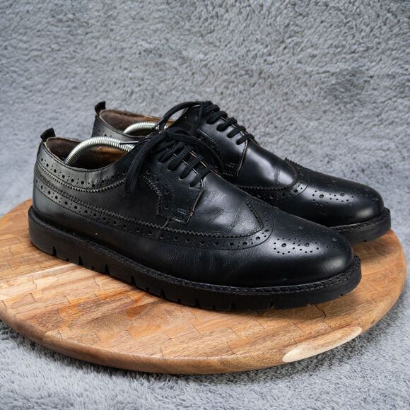 Walk London James Chunky Brogue Lace-Up Derby in Black Pebble Leather Men's 10 - Picture 1 of 8